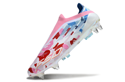 Men's Adidas F50 Elite Laceless SG Soft Ground Low-Tops Football Boots - Pink/Whtie/Blue/Red