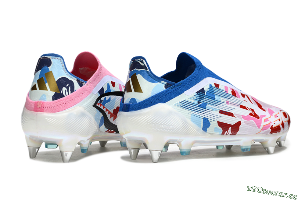 Men's Adidas F50 Elite Laceless SG Soft Ground Low-Tops Football Boots - Pink/Whtie/Blue/Red 5