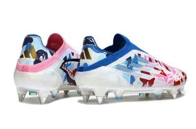 Men's Adidas F50 Elite Laceless SG Soft Ground Low-Tops Football Boots - Pink/Whtie/Blue/Red