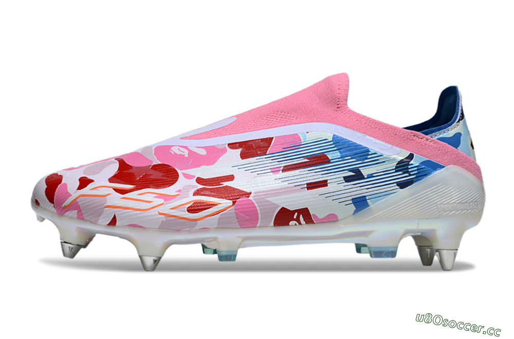 Men's Adidas F50 Elite Laceless SG Soft Ground Low-Tops Football Boots - Pink/Whtie/Blue/Red 0