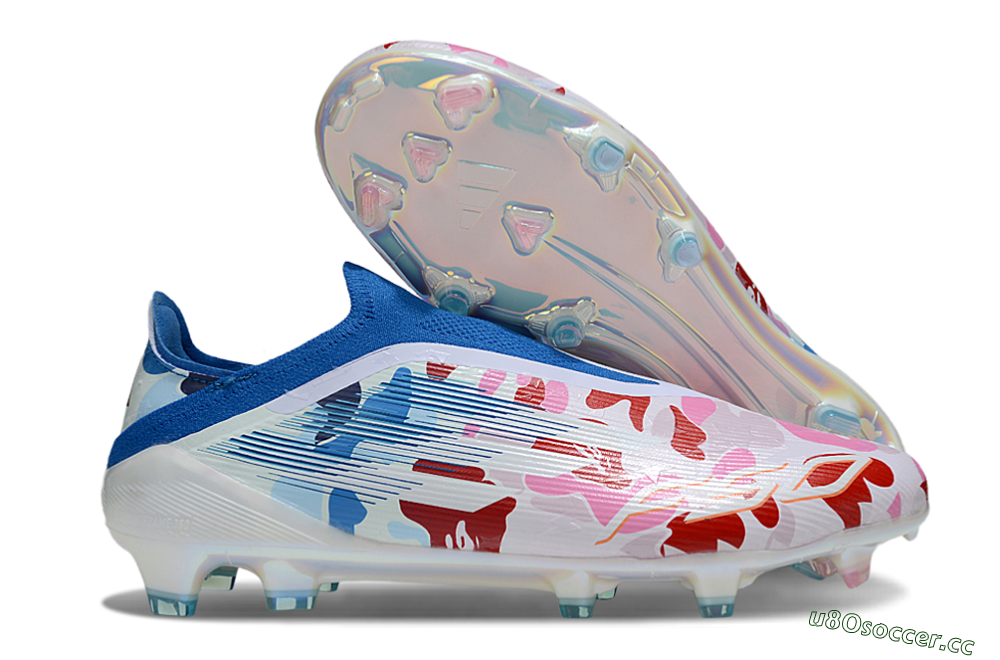 Unisex Adidas F50 Elite Laceless FG Firm Ground Low-Tops Football Boots - Pink/Whtie/Blue/Red 2