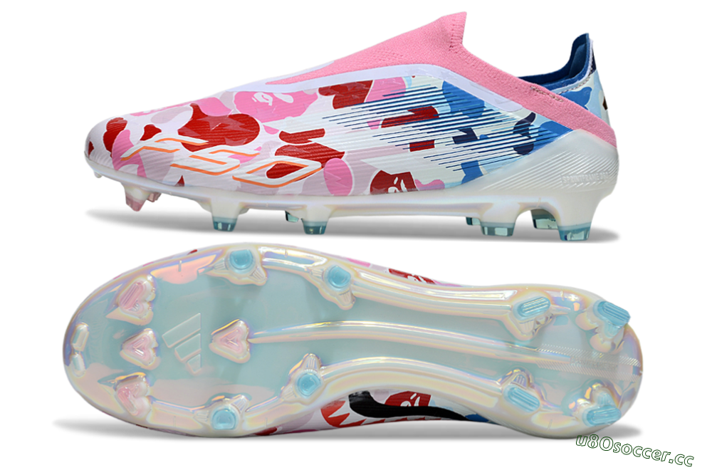 Unisex Adidas F50 Elite Laceless FG Firm Ground Low-Tops Football Boots - Pink/Whtie/Blue/Red 1