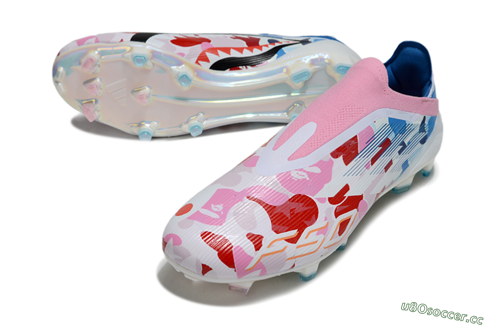 Unisex Adidas F50 Elite Laceless FG Firm Ground Low-Tops Football Boots - Pink/Whtie/Blue/Red 3