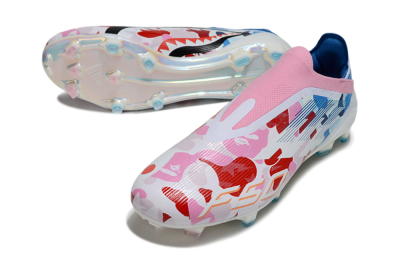 Unisex Adidas F50 Elite Laceless FG Firm Ground Low-Tops Football Boots - Pink/Whtie/Blue/Red