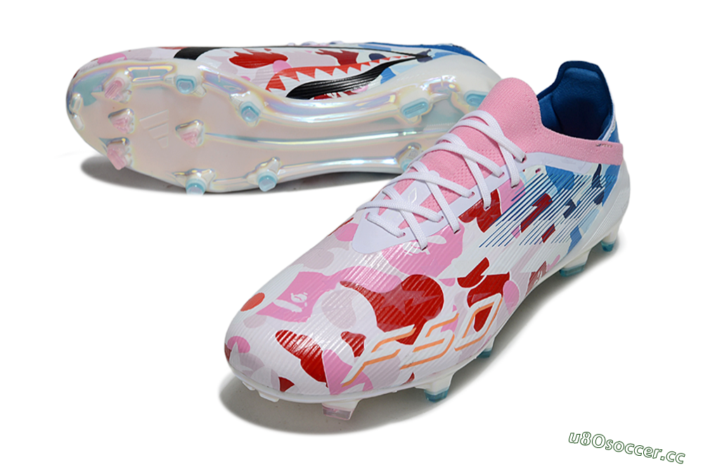 Unisex Adidas F50 Elite FG Firm Ground Low-Tops Football Boots - Pink/Whtie/Blue/Red 3