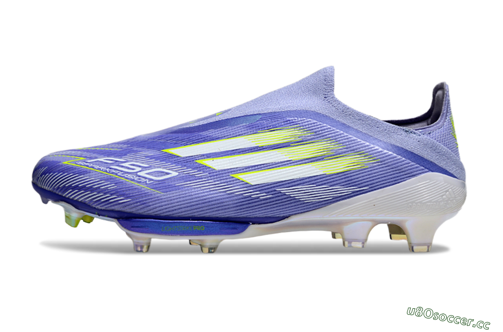 Men's Adidas F50+ Lightstrike Pro Laceless FG Firm Ground Low-Tops Football Boots - Blue/White/Yellow 0