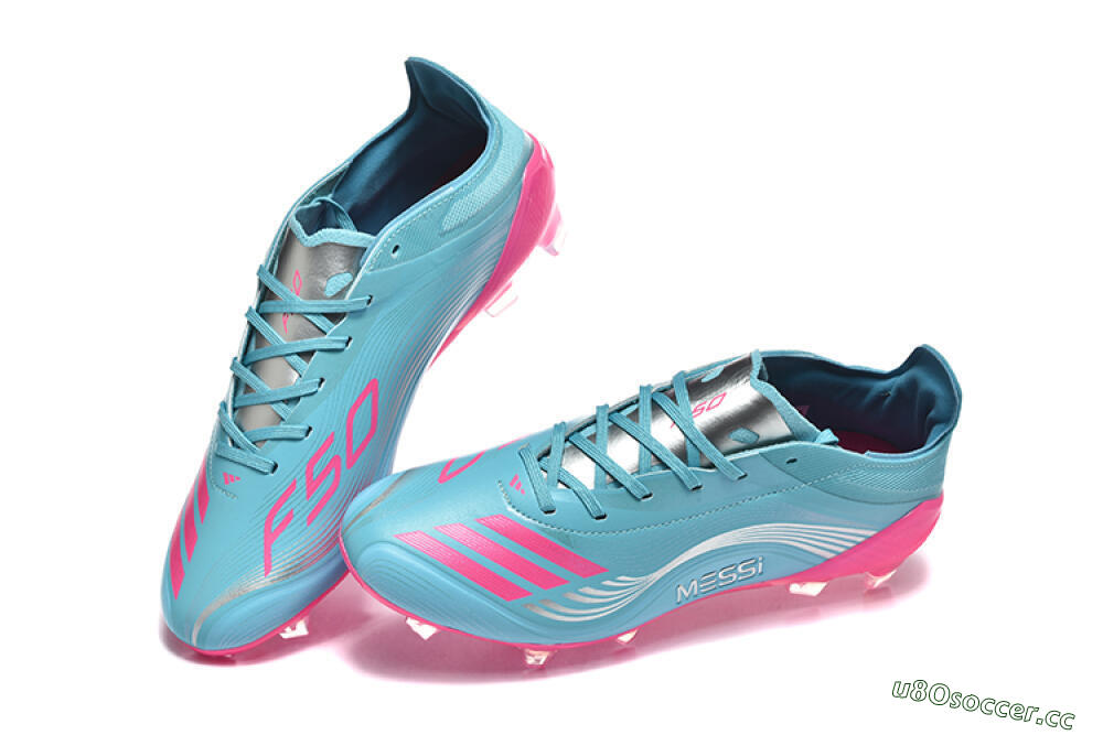 Men's Messi x Adidas F50 Elite FG Firm Ground Low-Tops Football Boots - Jade/Pink/Silver 6