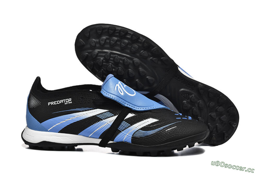 Unisex Adidas Predator 25 Elite Foldover Tongue TF Artificial Turf Low-Tops Football Shoes - Black/White/Blue 2