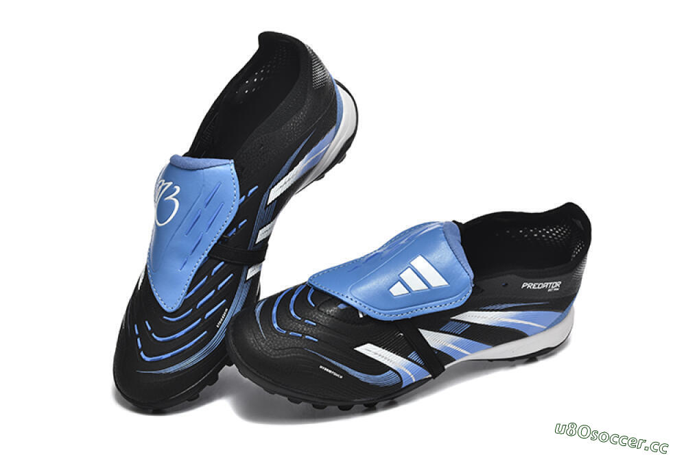 Unisex Adidas Predator 25 Elite Foldover Tongue TF Artificial Turf Low-Tops Football Shoes - Black/White/Blue 6