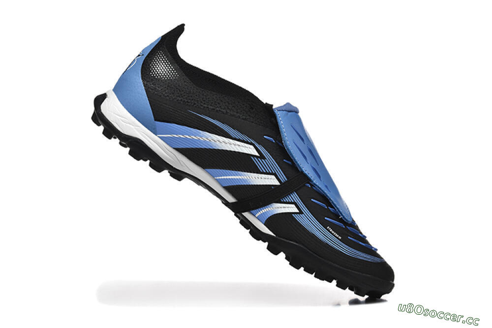 Unisex Adidas Predator 25 Elite Foldover Tongue TF Artificial Turf Low-Tops Football Shoes - Black/White/Blue 7