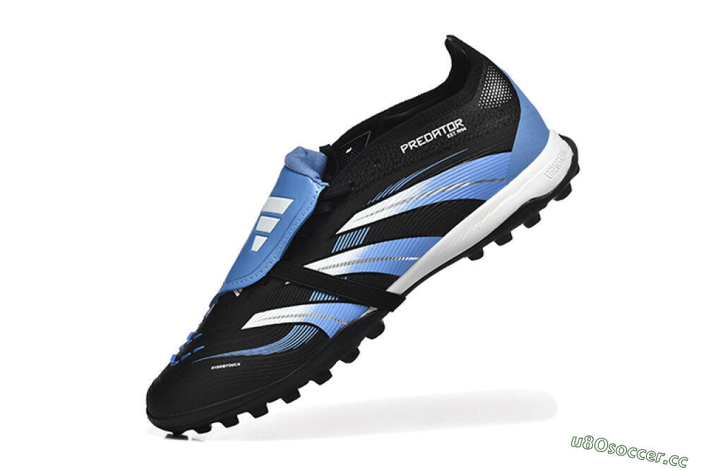 Unisex Adidas Predator 25 Elite Foldover Tongue TF Artificial Turf Low-Tops Football Shoes - Black/White/Blue 8