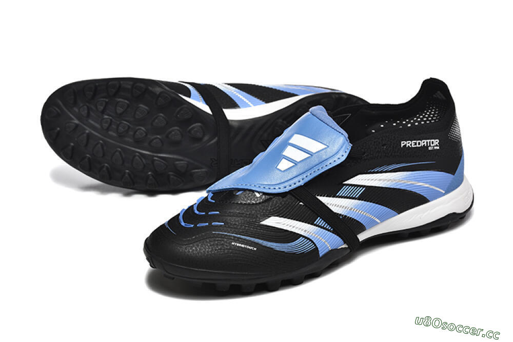 Unisex Adidas Predator 25 Elite Foldover Tongue TF Artificial Turf Low-Tops Football Shoes - Black/White/Blue 3