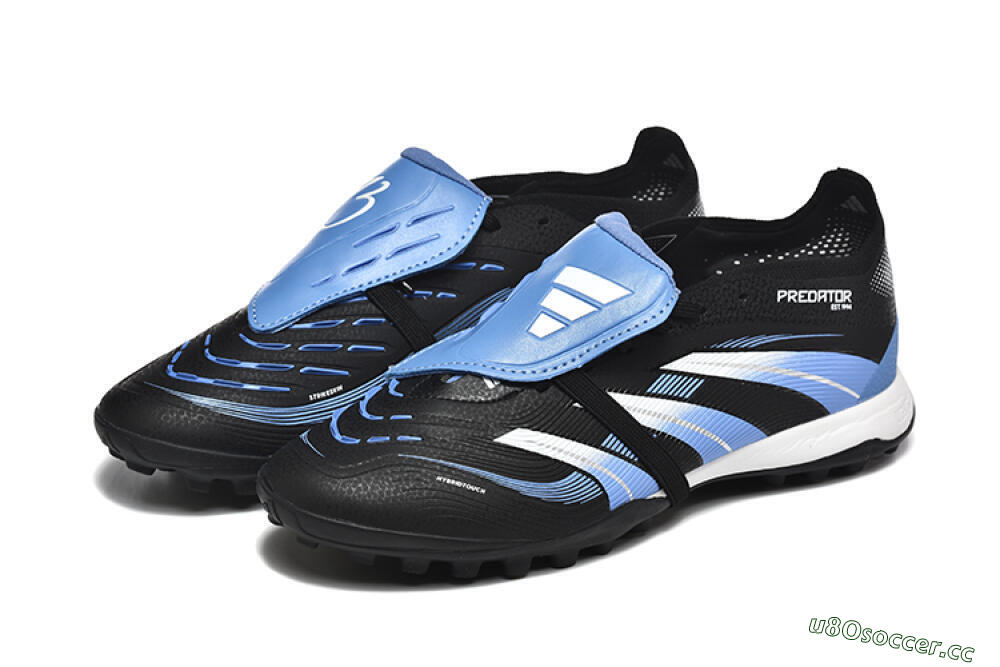 Unisex Adidas Predator 25 Elite Foldover Tongue TF Artificial Turf Low-Tops Football Shoes - Black/White/Blue 5