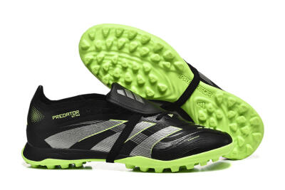 Unisex Adidas Predator 25 Elite Foldover Tongue TF Artificial Turf Low-Tops Football Shoes - Black/Silver/Yellow