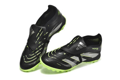 Unisex Adidas Predator 25 Elite Foldover Tongue TF Artificial Turf Low-Tops Football Shoes - Black/Silver/Yellow