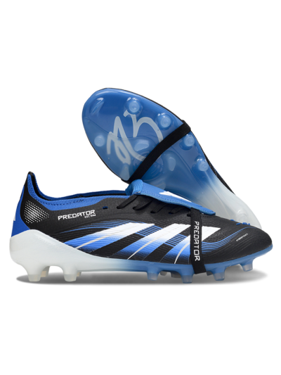 Men's Adidas Predator 25 Elite Foldover Tongue FG Firm Ground Low-Tops Football Boots - Black/White/Blue
