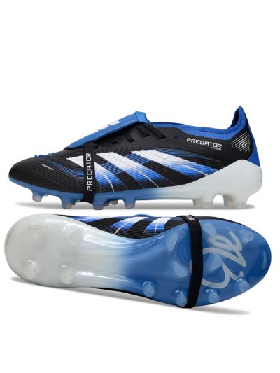 Men's Adidas Predator 25 Elite Foldover Tongue FG Firm Ground Low-Tops Football Boots - Black/White/Blue