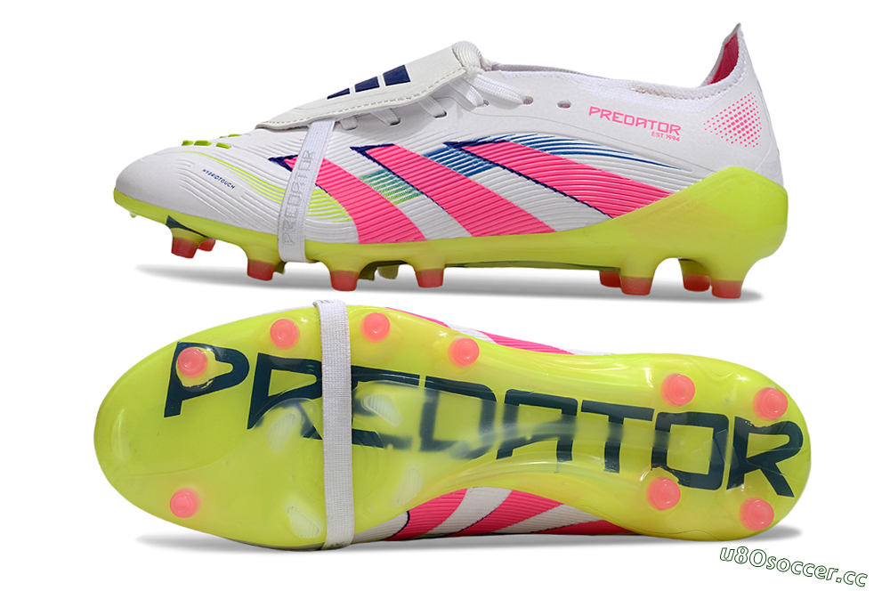 Men's Adidas Predator 25 Elite Foldover Tongue FG Firm Ground Low-Tops Football Boots - White/Pink/Yellow 1