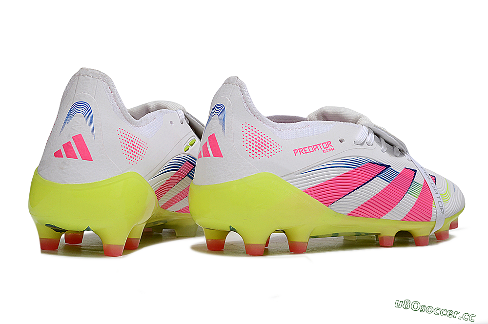Men's Adidas Predator 25 Elite Foldover Tongue FG Firm Ground Low-Tops Football Boots - White/Pink/Yellow 6