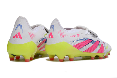 Men's Adidas Predator 25 Elite Foldover Tongue FG Firm Ground Low-Tops Football Boots - White/Pink/Yellow