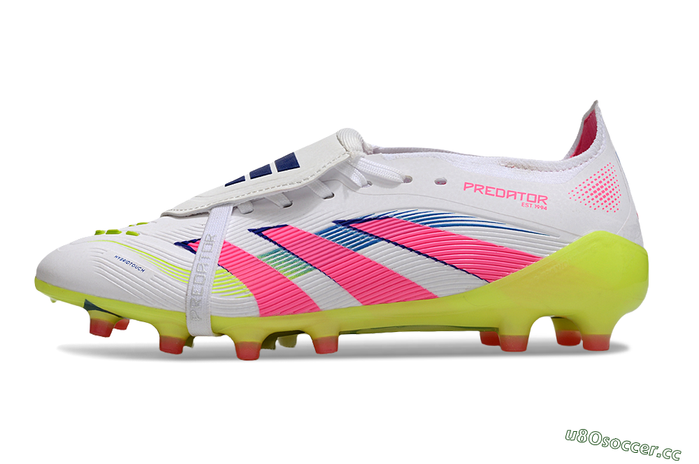 Men's Adidas Predator 25 Elite Foldover Tongue FG Firm Ground Low-Tops Football Boots - White/Pink/Yellow 0