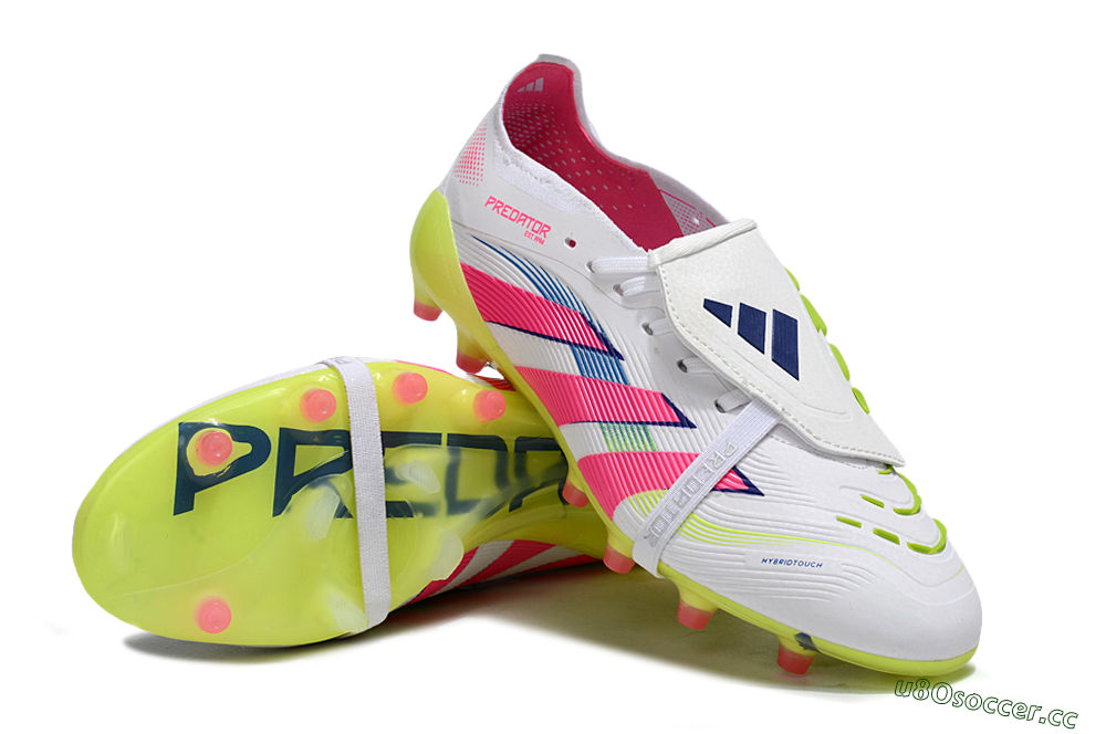 Men's Adidas Predator 25 Elite Foldover Tongue FG Firm Ground Low-Tops Football Boots - White/Pink/Yellow 3