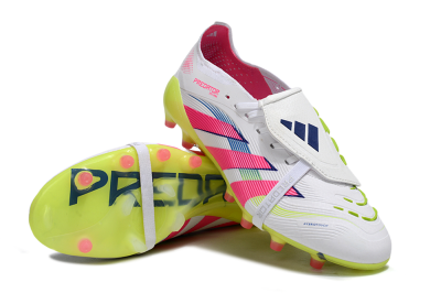 Men's Adidas Predator 25 Elite Foldover Tongue FG Firm Ground Low-Tops Football Boots - White/Pink/Yellow