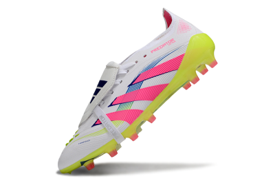 Men's Adidas Predator 25 Elite Foldover Tongue FG Firm Ground Low-Tops Football Boots - White/Pink/Yellow