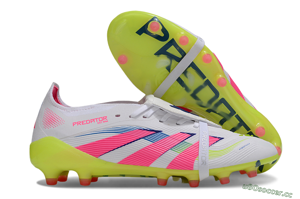 Men's Adidas Predator 25 Elite Foldover Tongue FG Firm Ground Low-Tops Football Boots - White/Pink/Yellow 2