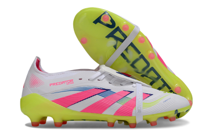 Men's Adidas Predator 25 Elite Foldover Tongue FG Firm Ground Low-Tops Football Boots - White/Pink/Yellow