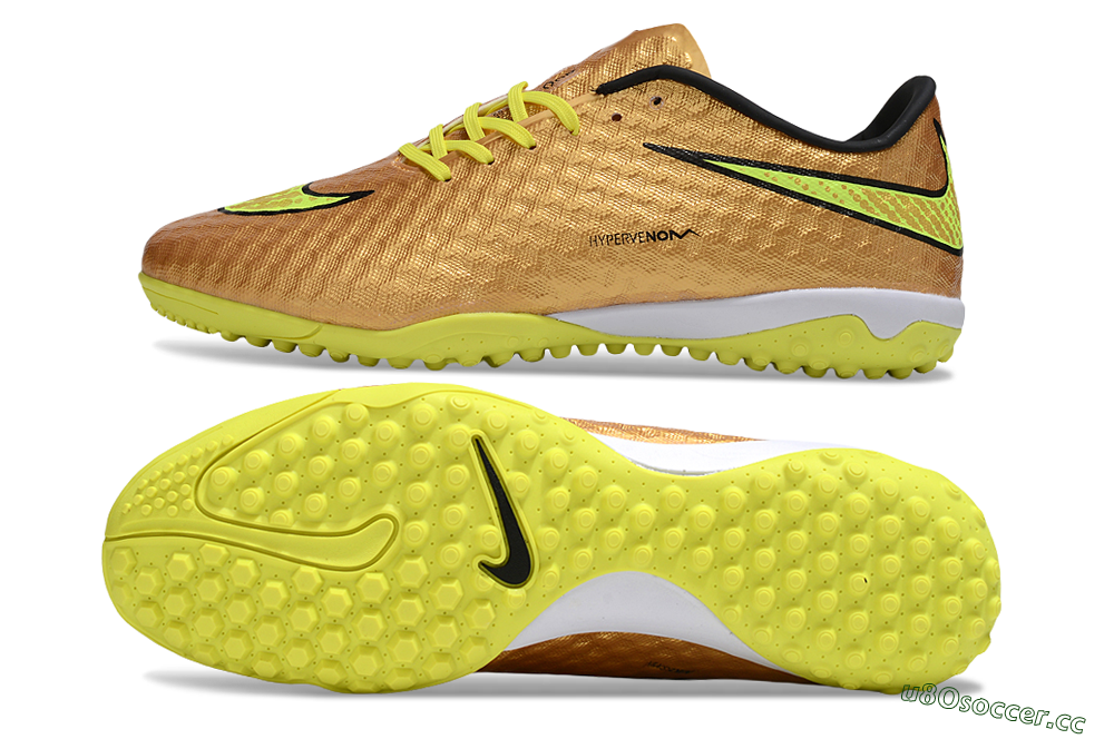Men's Nike Hypervenom Phantom TF Artificial Turf Low-Tops Football Shoes - Gold/Black/Yellow 1