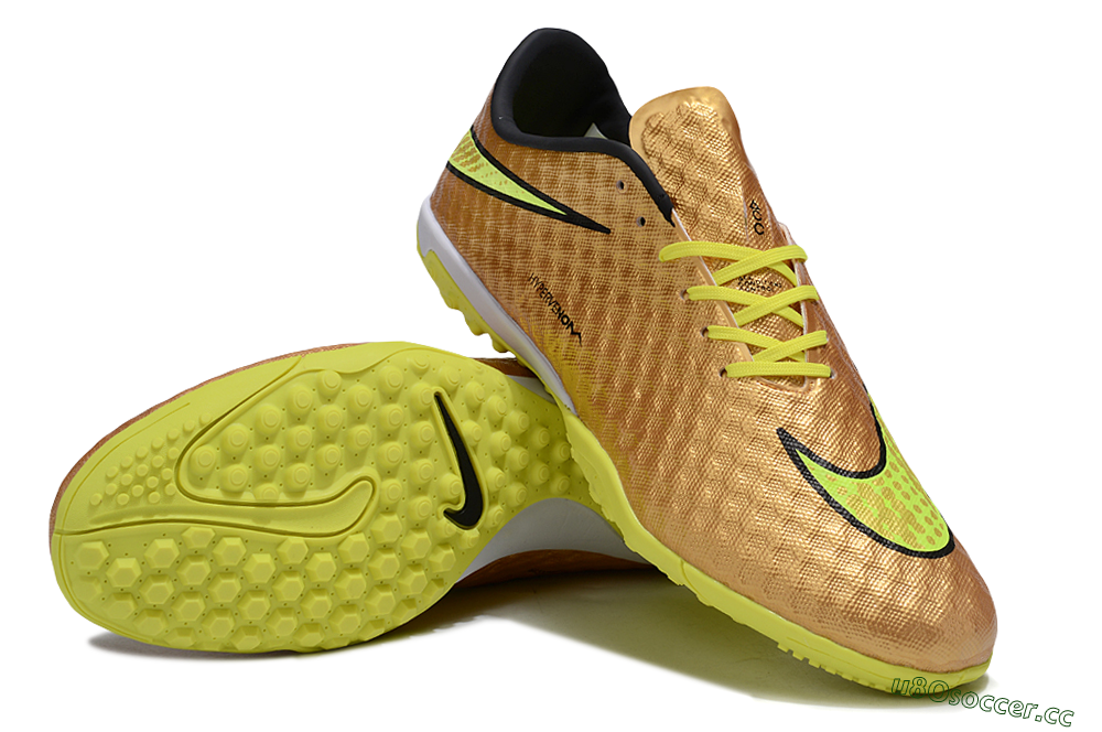 Men's Nike Hypervenom Phantom TF Artificial Turf Low-Tops Football Shoes - Gold/Black/Yellow 3