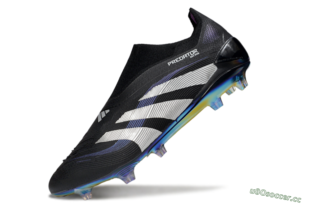 Unisex Adidas Predator 25 Elite Laceless FG Firm Ground Low-Tops Football Boots - Black/Silver/Blue 5