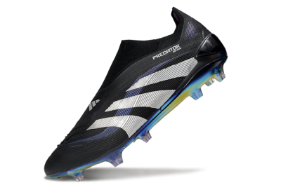 Unisex Adidas Predator 25 Elite Laceless FG Firm Ground Low-Tops Football Boots - Black/Silver/Blue
