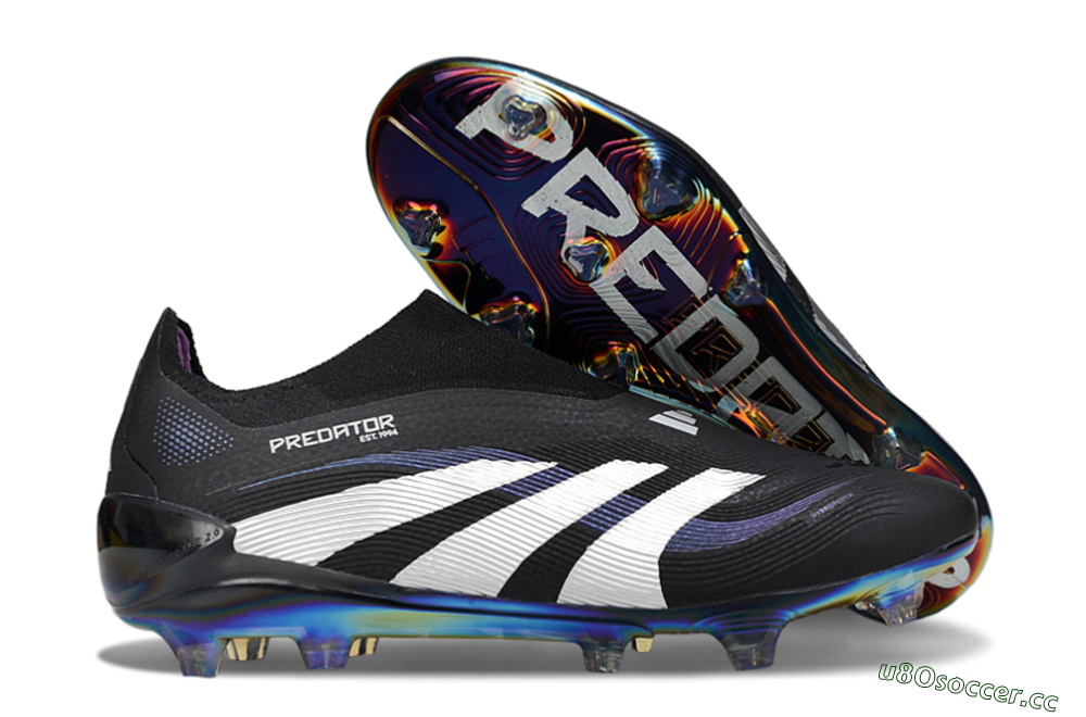 Unisex Adidas Predator 25 Elite Laceless FG Firm Ground Low-Tops Football Boots - Black/Silver/Blue 2