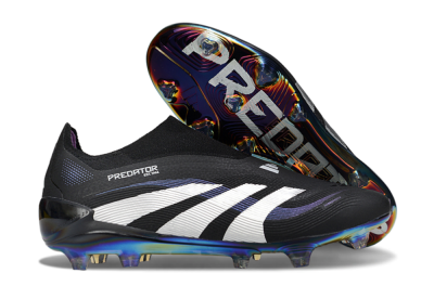 Unisex Adidas Predator 25 Elite Laceless FG Firm Ground Low-Tops Football Boots - Black/Silver/Blue