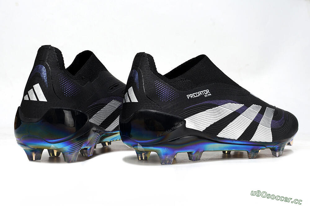 Unisex Adidas Predator 25 Elite Laceless FG Firm Ground Low-Tops Football Boots - Black/Silver/Blue 6