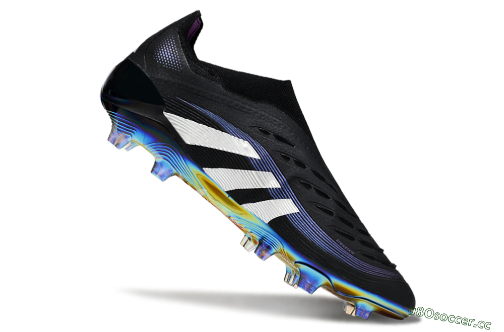 Unisex Adidas Predator 25 Elite Laceless FG Firm Ground Low-Tops Football Boots - Black/Silver/Blue 4