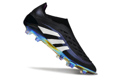 Unisex Adidas Predator 25 Elite Laceless FG Firm Ground Low-Tops Football Boots - Black/Silver/Blue