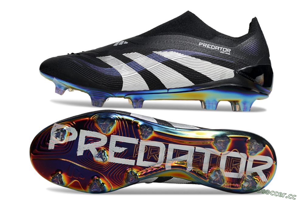 Unisex Adidas Predator 25 Elite Laceless FG Firm Ground Low-Tops Football Boots - Black/Silver/Blue 1
