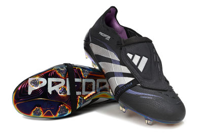 Unisex Adidas Predator 25 EliteFoldover Tongue FG Firm Ground Low-Tops Football Boots - Black/Silver/Blue
