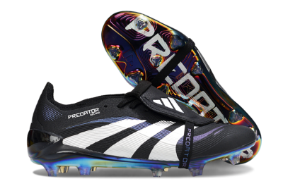 Unisex Adidas Predator 25 EliteFoldover Tongue FG Firm Ground Low-Tops Football Boots - Black/Silver/Blue