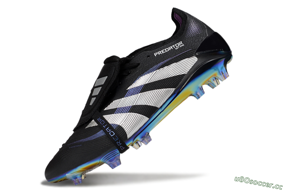 Unisex Adidas Predator 25 EliteFoldover Tongue FG Firm Ground Low-Tops Football Boots - Black/Silver/Blue 5