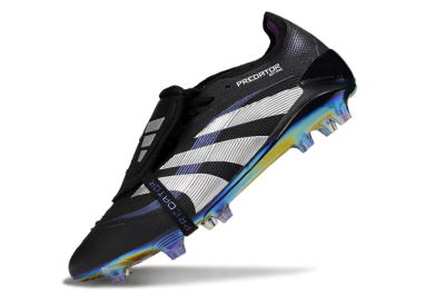 Unisex Adidas Predator 25 EliteFoldover Tongue FG Firm Ground Low-Tops Football Boots - Black/Silver/Blue