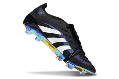 Unisex Adidas Predator 25 EliteFoldover Tongue FG Firm Ground Low-Tops Football Boots - Black/Silver/Blue