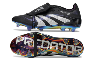 Unisex Adidas Predator 25 EliteFoldover Tongue FG Firm Ground Low-Tops Football Boots - Black/Silver/Blue