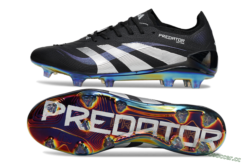 Unisex Adidas Predator 25 Elite FG Firm Ground Low-Tops Football Boots - Black/Silver/Blue 1