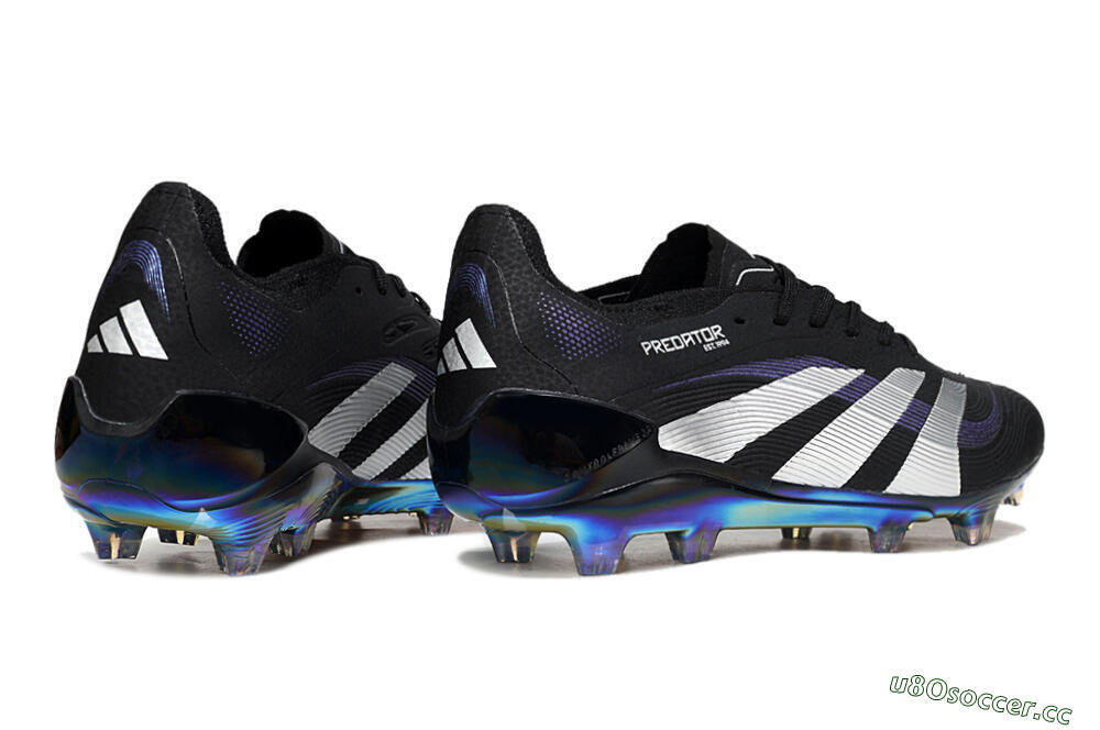 Unisex Adidas Predator 25 Elite FG Firm Ground Low-Tops Football Boots - Black/Silver/Blue 6