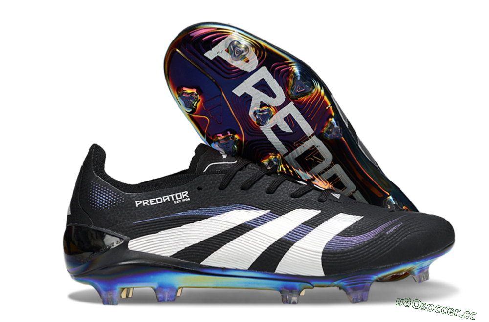 Unisex Adidas Predator 25 Elite FG Firm Ground Low-Tops Football Boots - Black/Silver/Blue 2