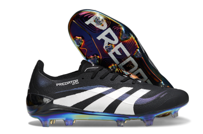 Unisex Adidas Predator 25 Elite FG Firm Ground Low-Tops Football Boots - Black/Silver/Blue